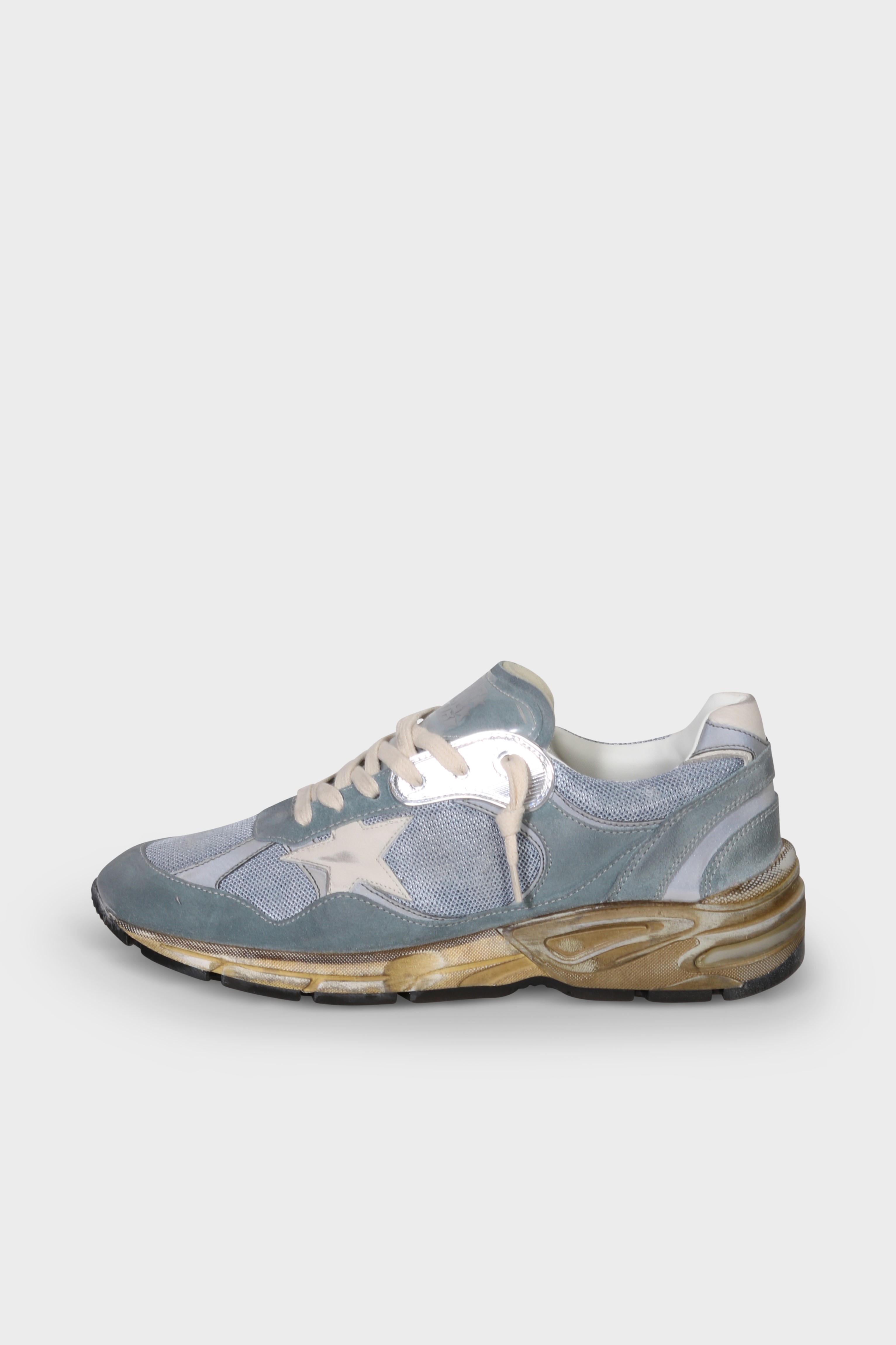 GOLDEN GOOSE Running Dad Net and Suede Blue Silver