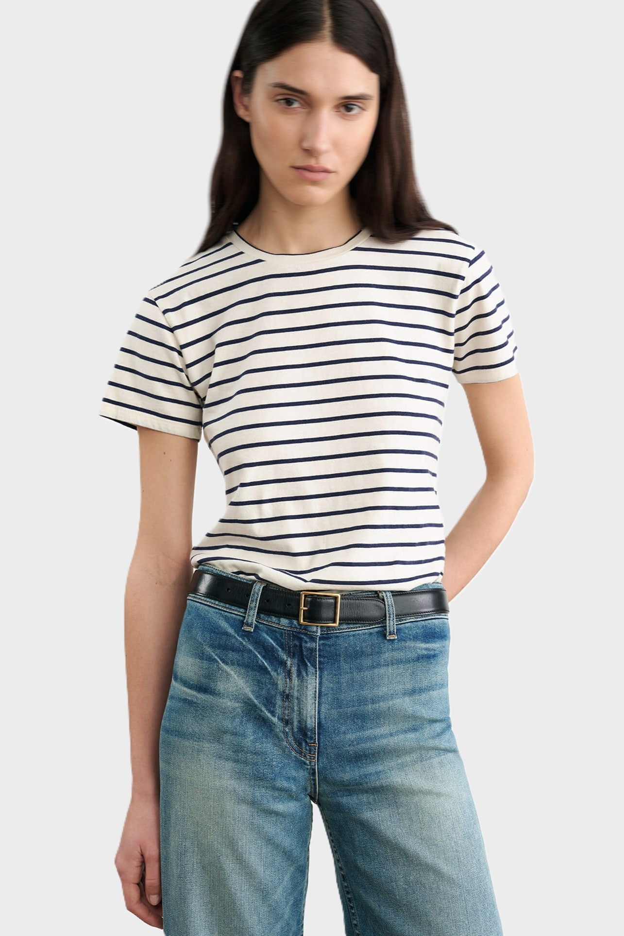 NILI LOTAN Lana T-Shirt in Natural/Navy Stripe