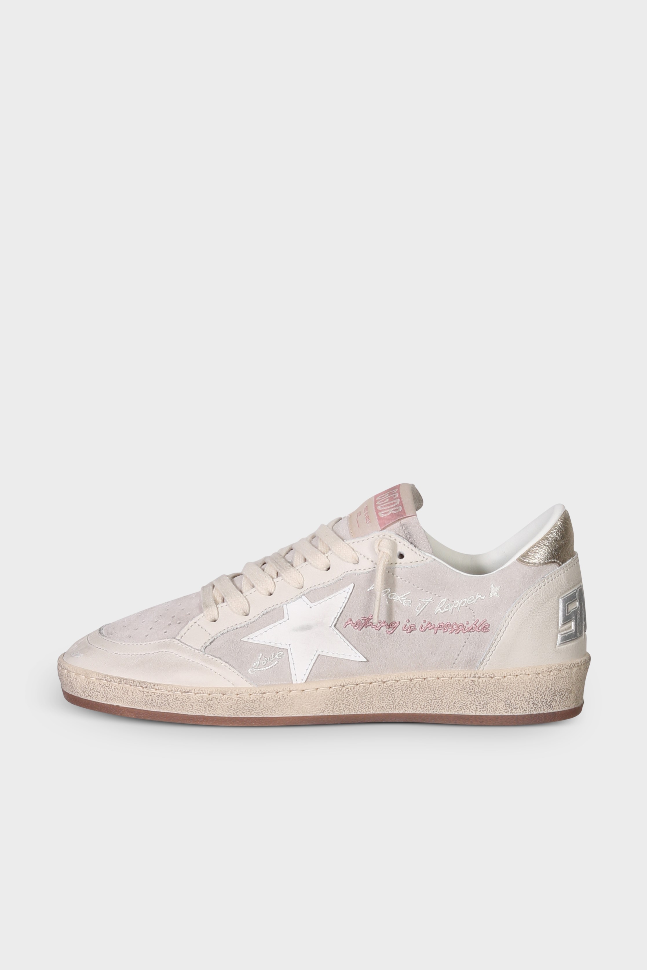 GOLDEN GOOSE Ballstar in Suede Taupe/White/Silver