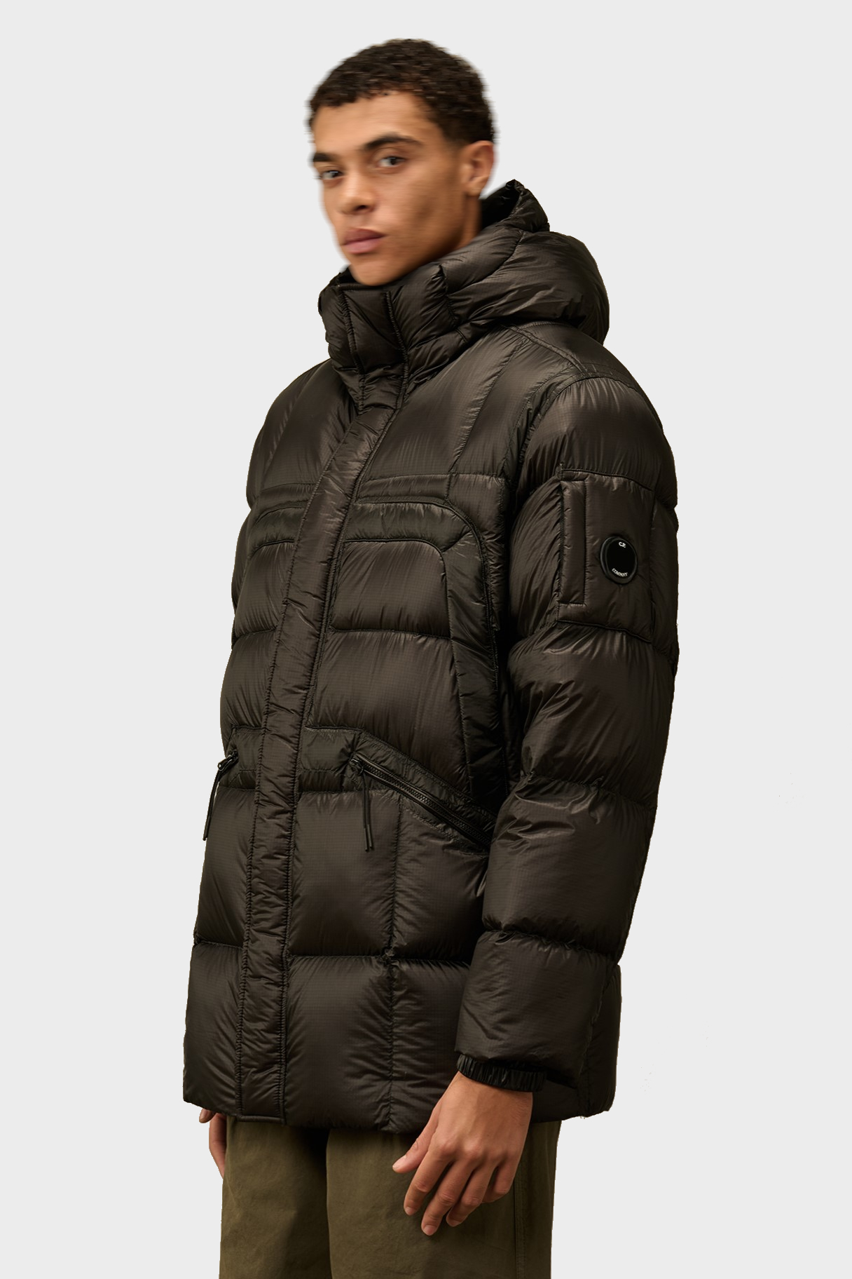 C.P. COMPANY D.D. Shell Hodded Long Down Jacket in Black