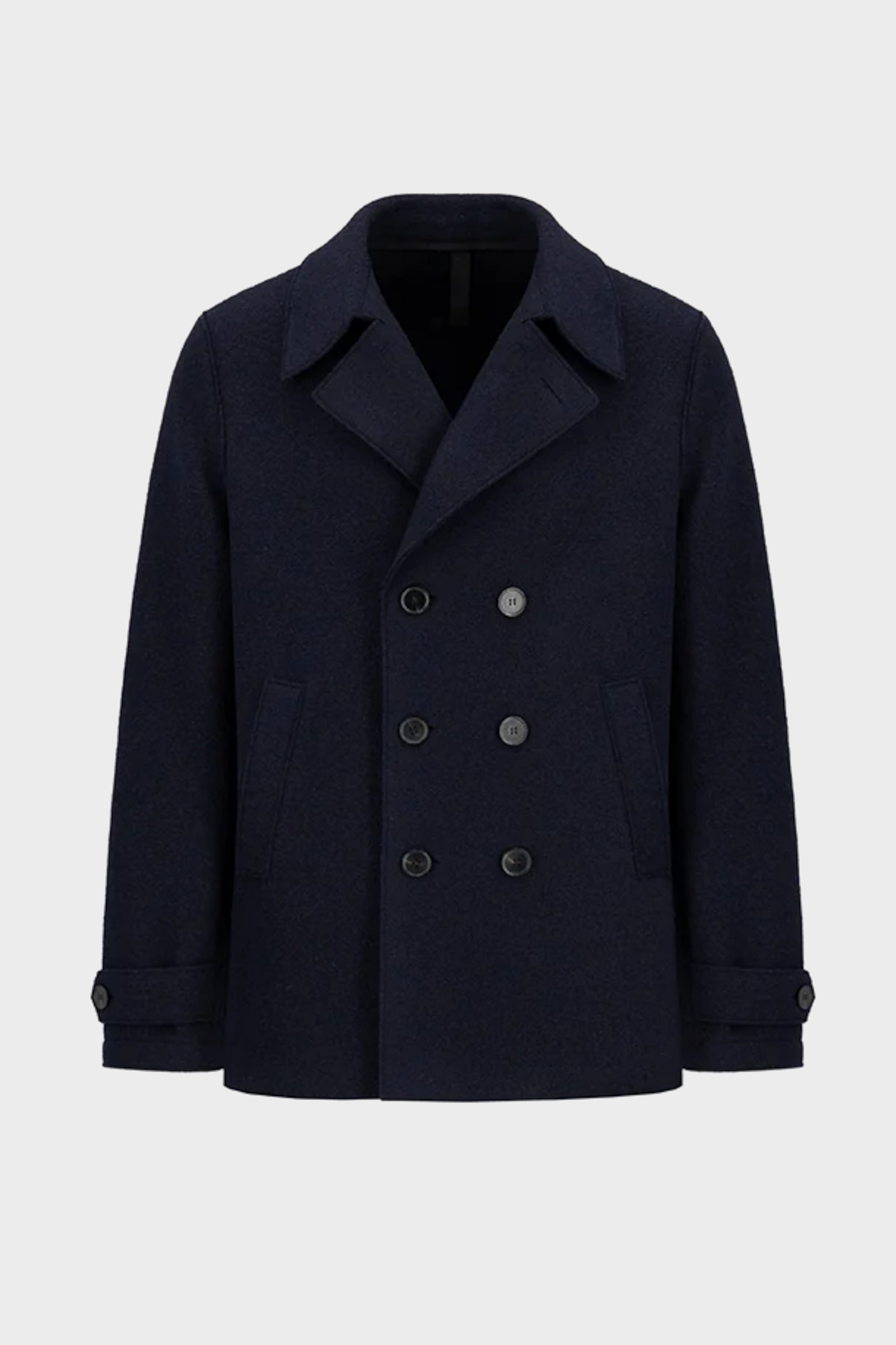 HARRIS WHARF Boiled Wool Peacoat in Navy