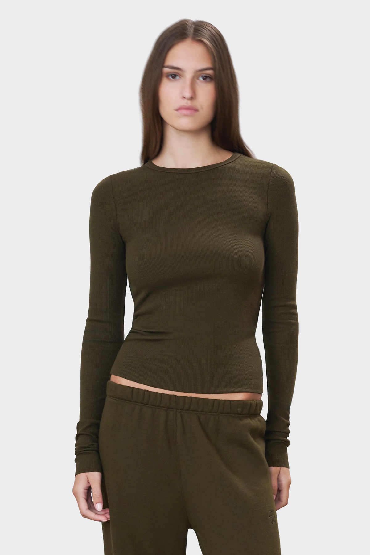 ÉTERNE Long Sleeve Fitted Top in Moss