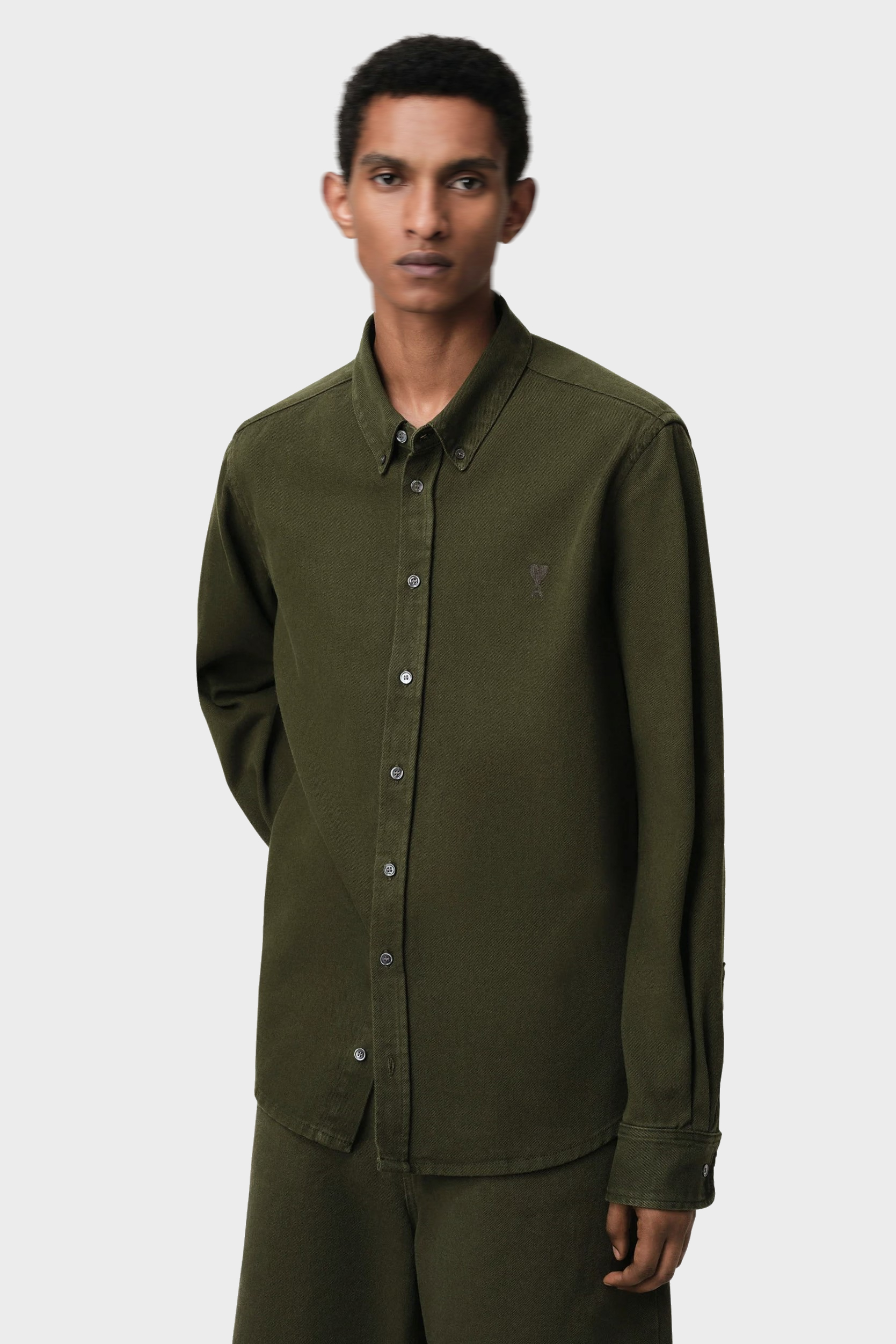 AMI PARIS de Coeur Cotton Twill Shirt in Loden