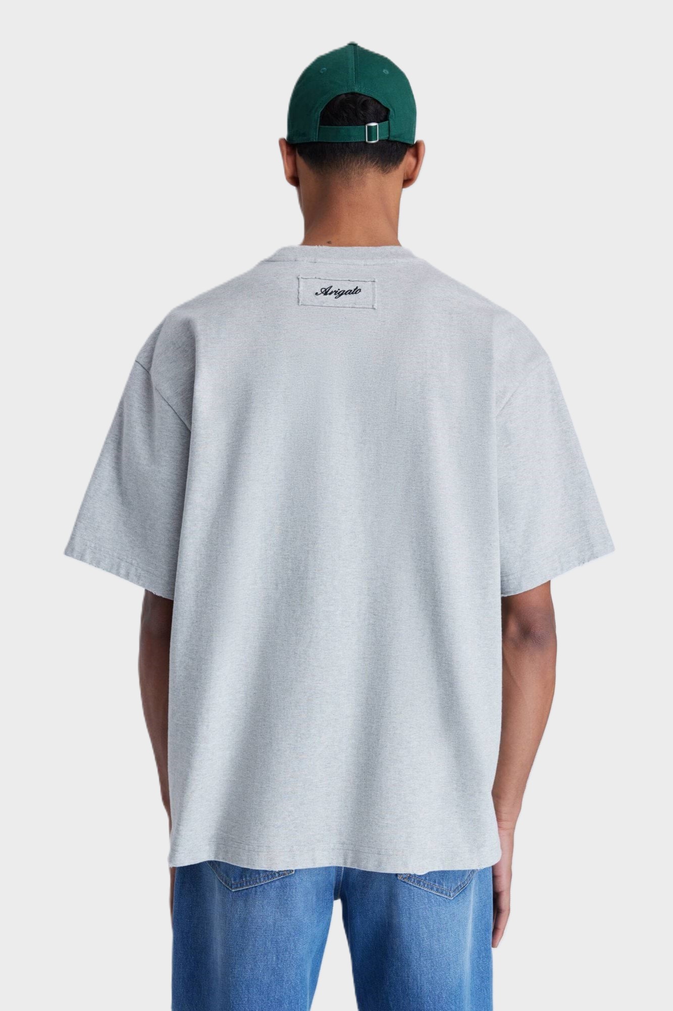 AXEL ARIGATO Series Distressed T-Shirt Backprinted in Grey Melange